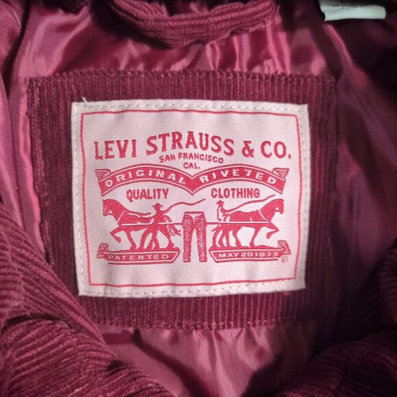 Levi’s Strauss Mens XL Corduroy Puffer Jacket Burgundy Maroon Winter - Picture 5 of 11